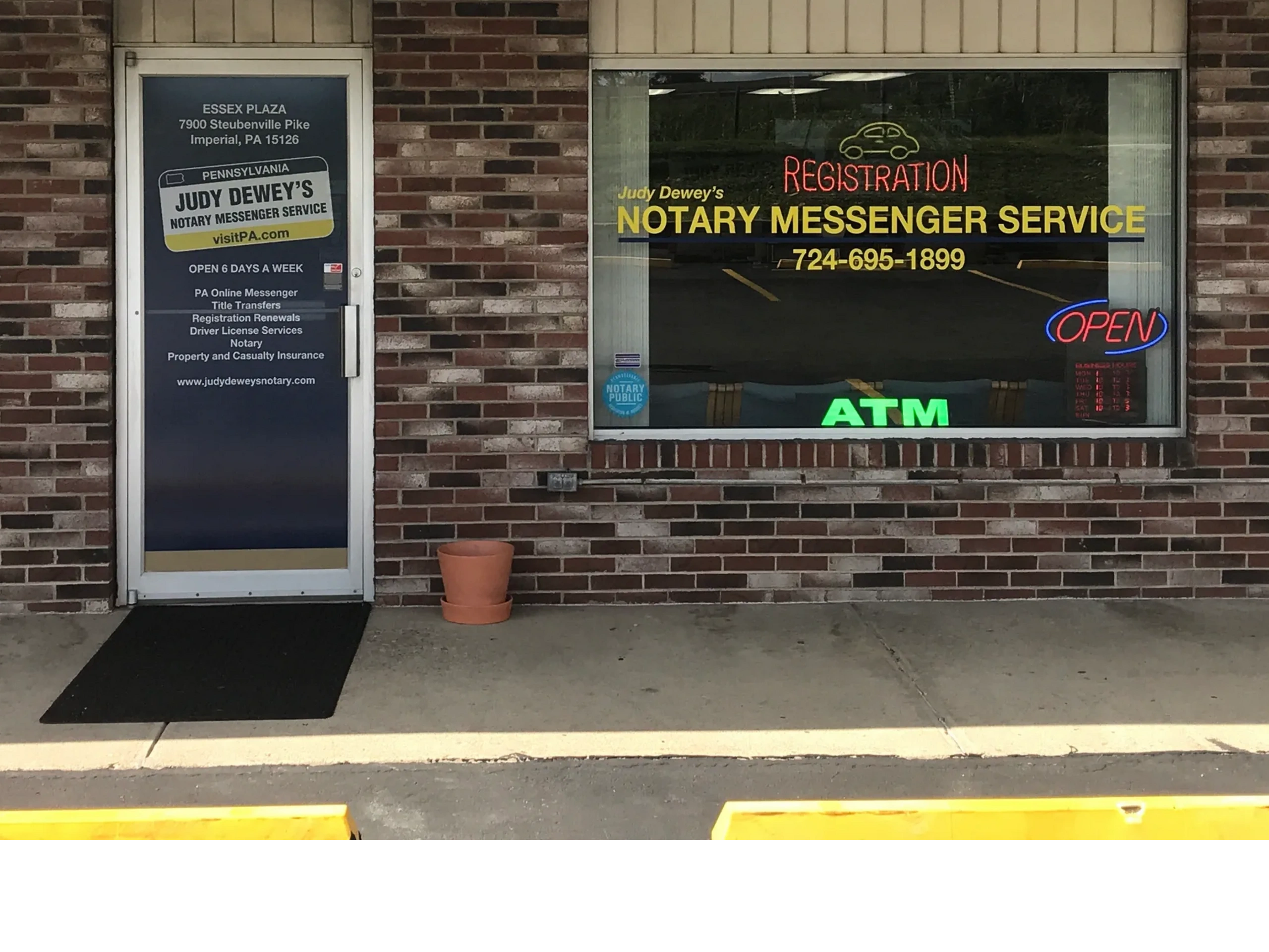 Judy Dewey's Notary Messenger Service storefront at Essex Plaza, Imperial PA